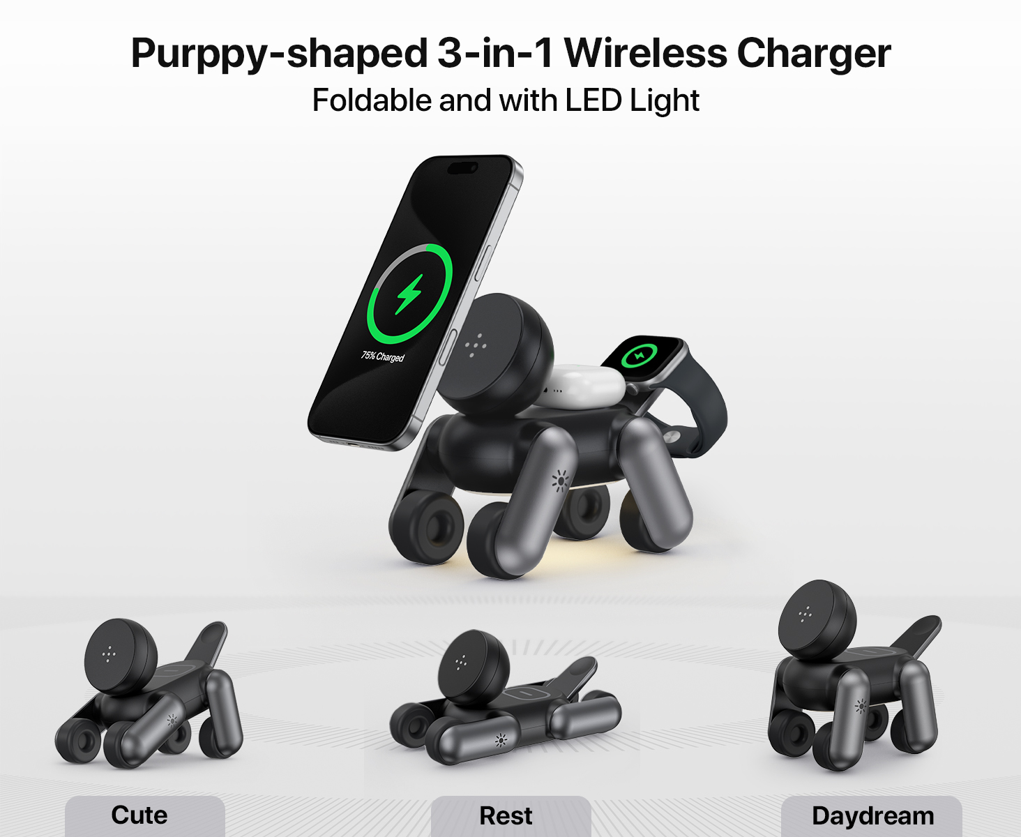 Purppy-shaped 3ln 1 Wireless Charger